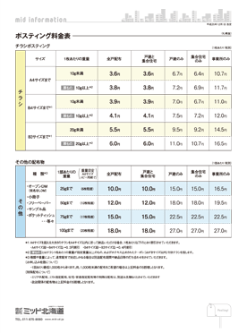 ポスティング料金表